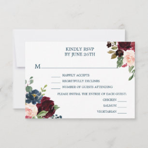 Cartes RSVP de mariage de la marine de Bourgogne