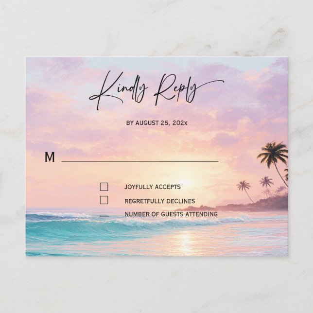 Cartes RSVP de mariage de plage (Devant)