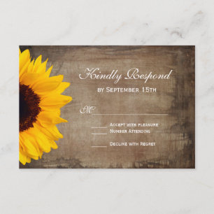 Cartes RSVP de mariage de tournesol rustique