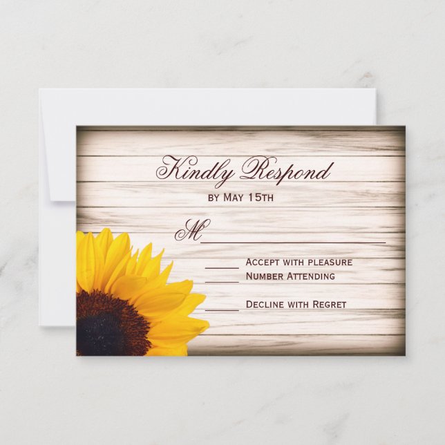 Cartes RSVP de mariage de tournesol rustique (Devant)