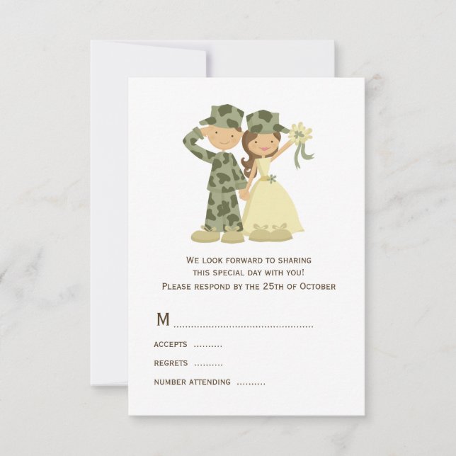 Cartes RSVP de mariage des soldats et des épouses (Devant)