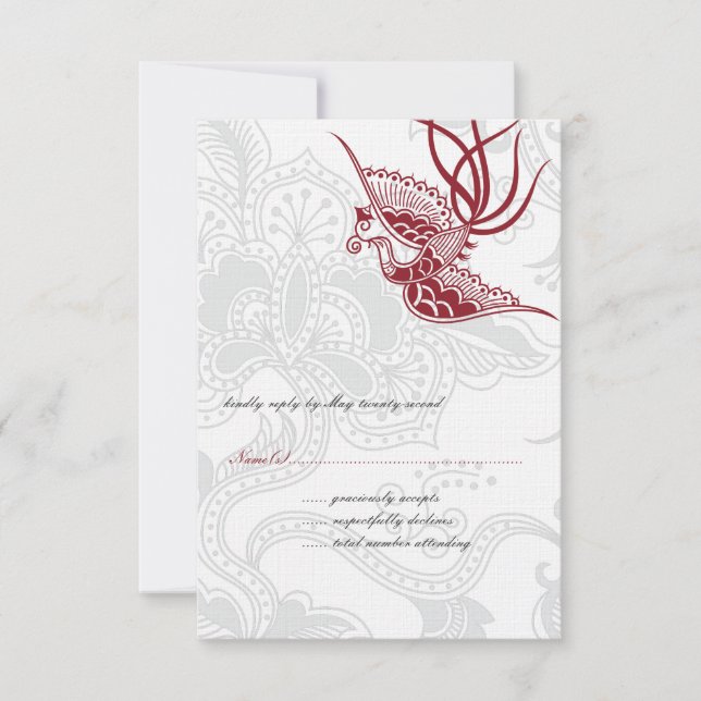 Cartes RSVP de mariage d'oiseaux et de fleurs (Devant)