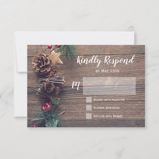 Cartes RSVP de mariage du cône de pin rustique en  (Devant)