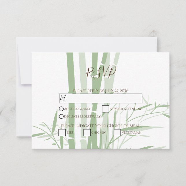 Cartes RSVP de mariage en bambou oriental élégant (Devant)
