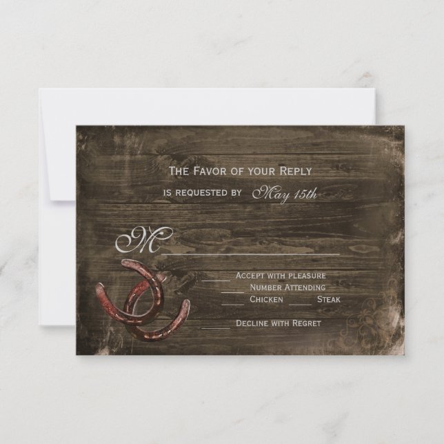 Cartes RSVP de Mariage en Bois de fer à cheval rus (Devant)