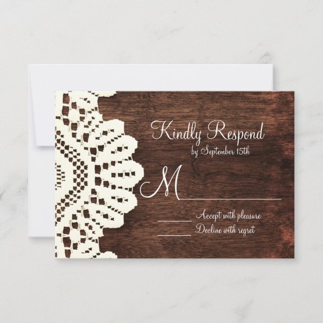 Cartes RSVP de mariage en dentelle rustique (Devant)