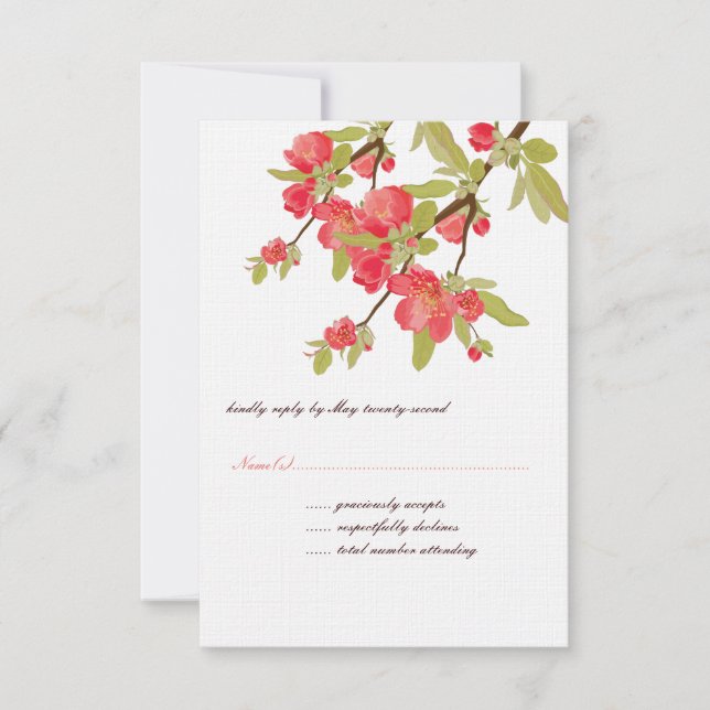 Cartes RSVP de mariage en fleurs d'arbre rose (Devant)