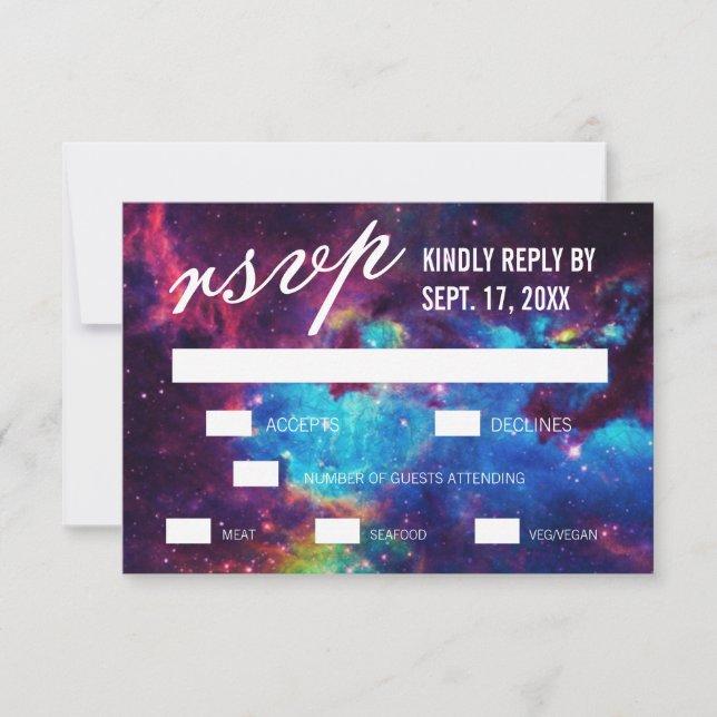 Cartes RSVP de mariage en galaxie colorée (Devant)