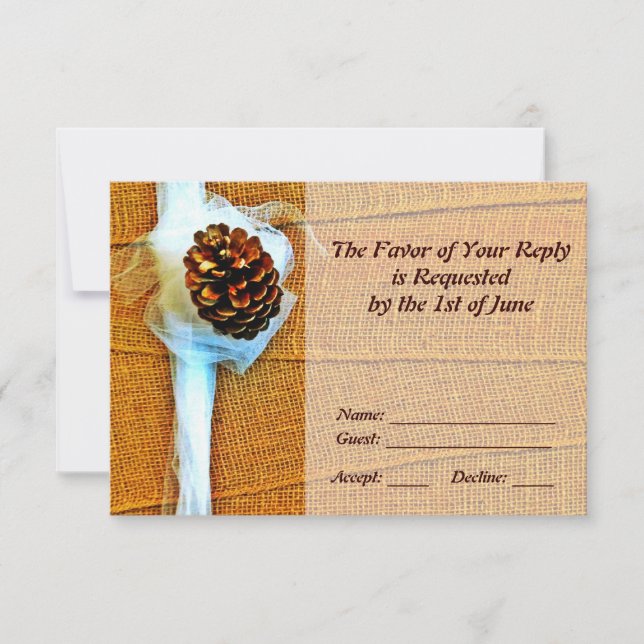 Cartes RSVP de Mariage en Pinecone Rustique (Devant)