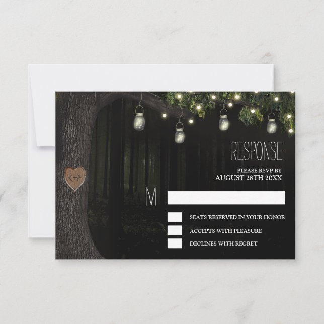 Cartes RSVP de mariage en pot Mason enchanté et ch (Devant)