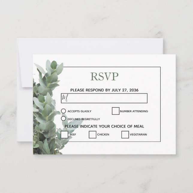 Cartes RSVP de mariage Eucalyptus Dollar Argent (Devant)