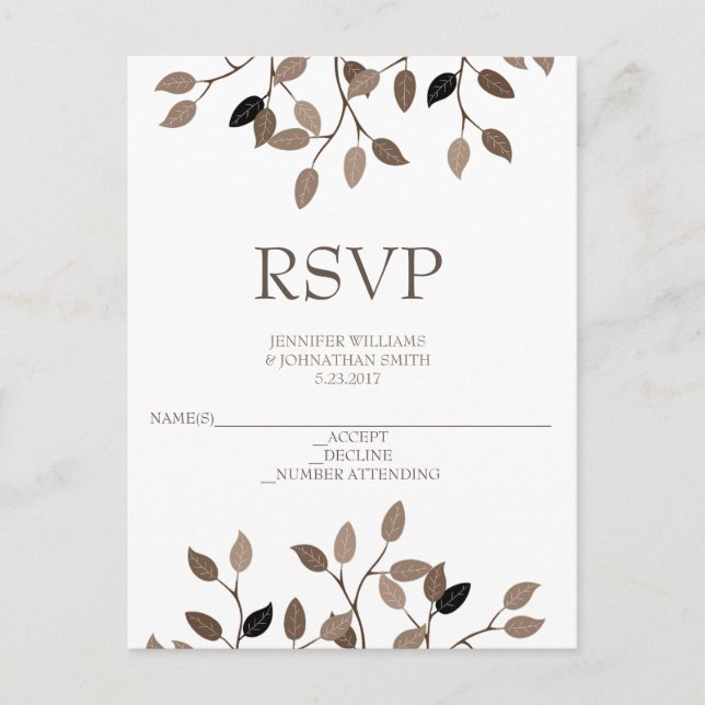 Cartes RSVP de mariage feuille moderne (Devant)