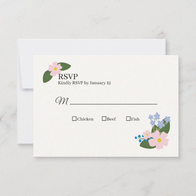 Cartes RSVP de mariage Fleur rose (Devant)
