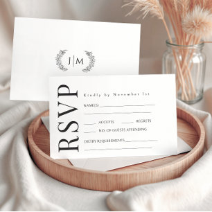 Cartes RSVP de mariage floral simple noir