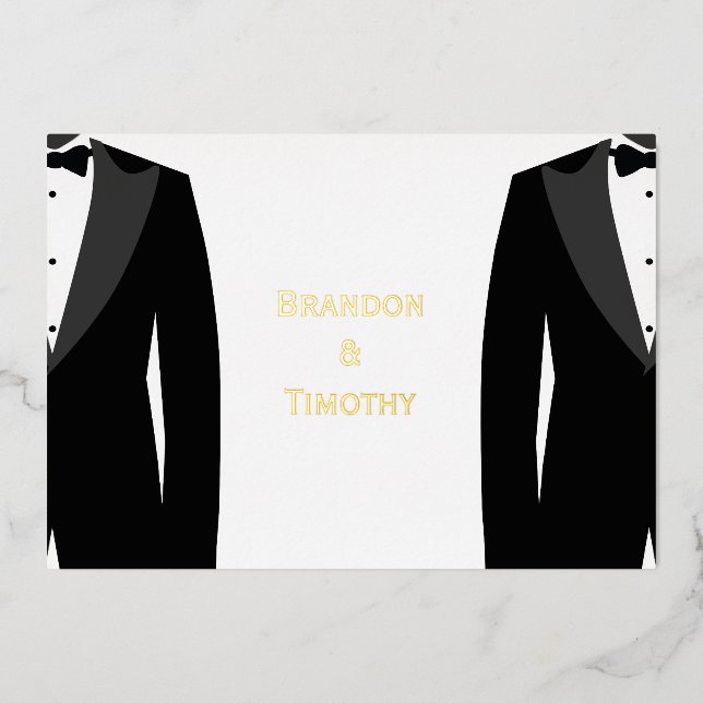 Cartes RSVP de mariage gay en papier d'or véritabl (Recto)