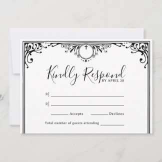 Cartes RSVP de mariage noir et blanc élégantes