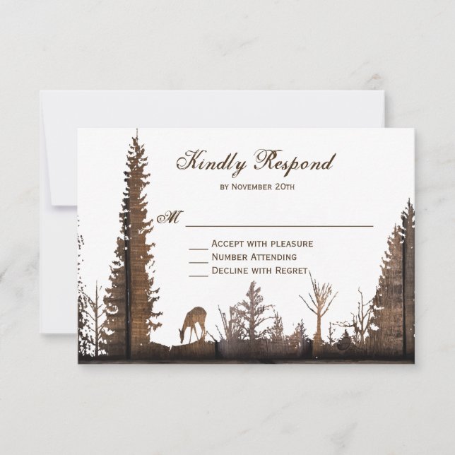 Cartes RSVP de mariage pour cerfs de bois rustique (Devant)