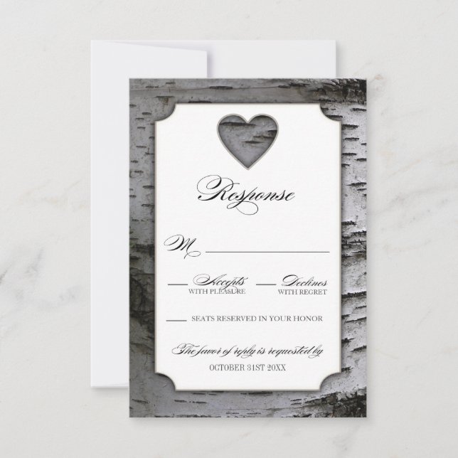 Cartes RSVP de mariage pour l'écorce d'arbre de co (Devant)