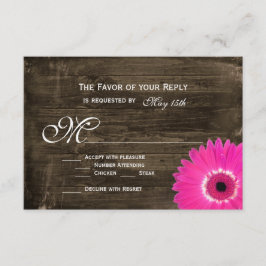 Cartes RSVP de mariage rose chaud en bois rustique