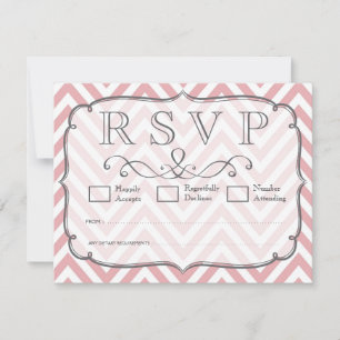 Cartes RSVP de mariage rose et blanc Chevron