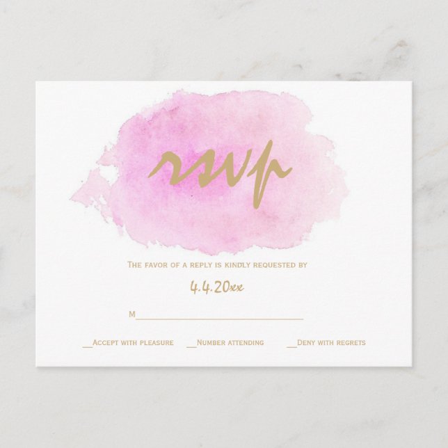 Cartes rsvp de mariage rose et or (Devant)