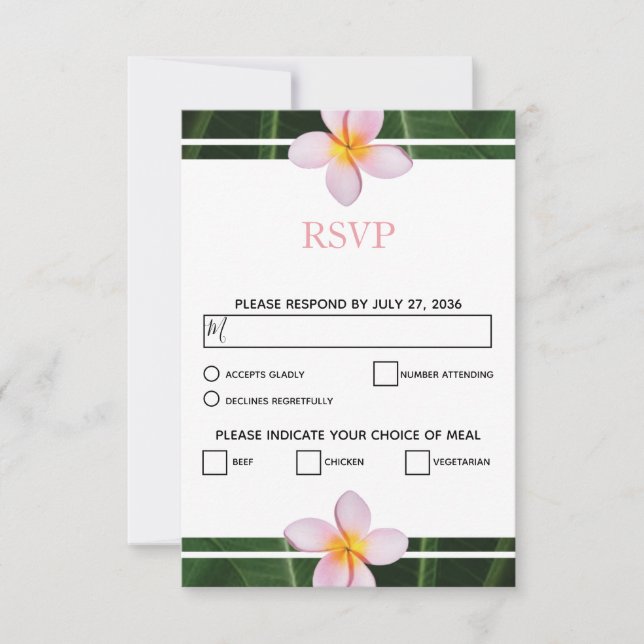 Cartes RSVP de mariage rose Frangipani Plumeria (Devant)
