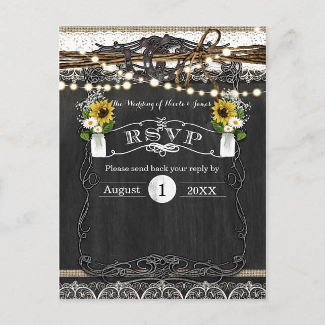 Cartes RSVP de Mariage Rustique (Devant)