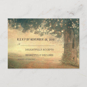 Cartes RSVP de mariage rustique avec guirlande lum
