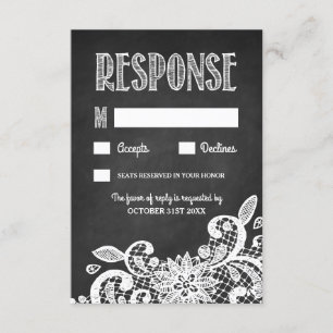 Cartes RSVP de Mariage Rustique Chalkboard et dent