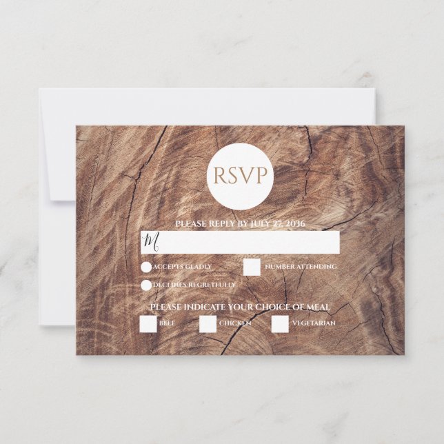 Cartes RSVP de mariage rustique en bois (Devant)