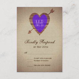 Cartes RSVP de mariage Rustique violet coeur