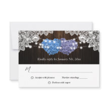 Cartes RSVP de mariage rustique violet et bleu flo