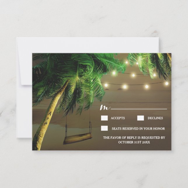 Cartes RSVP de mariage sculpté Palm Tree Beach (Devant)
