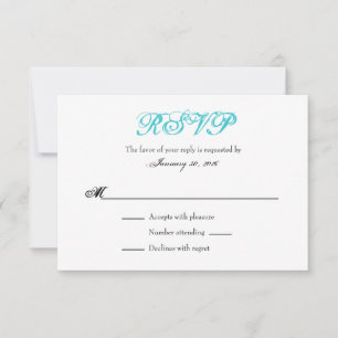 Cartes RSVP de mariage simple, bleu turquoise