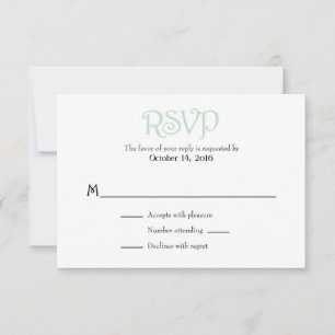 Cartes RSVP de mariage simple Mint Green White Pla