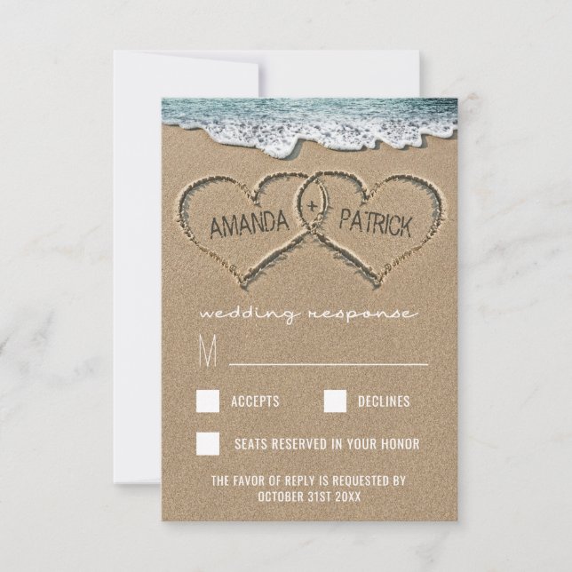 Cartes RSVP de mariage sur les côtes de sable (Devant)