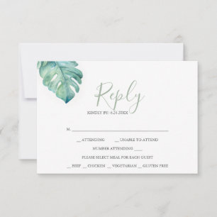 Cartes RSVP de Mariage Tropical Aquarelle Vert