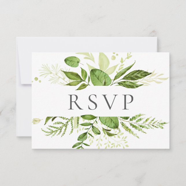 Cartes RSVP de mariage vert rustique avec choix de (Devant)
