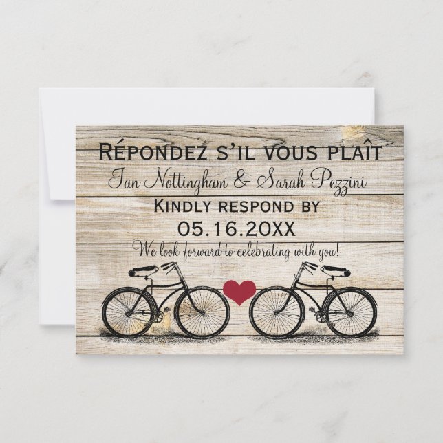Cartes RSVP de mariage vintage pour vélos (Devant)
