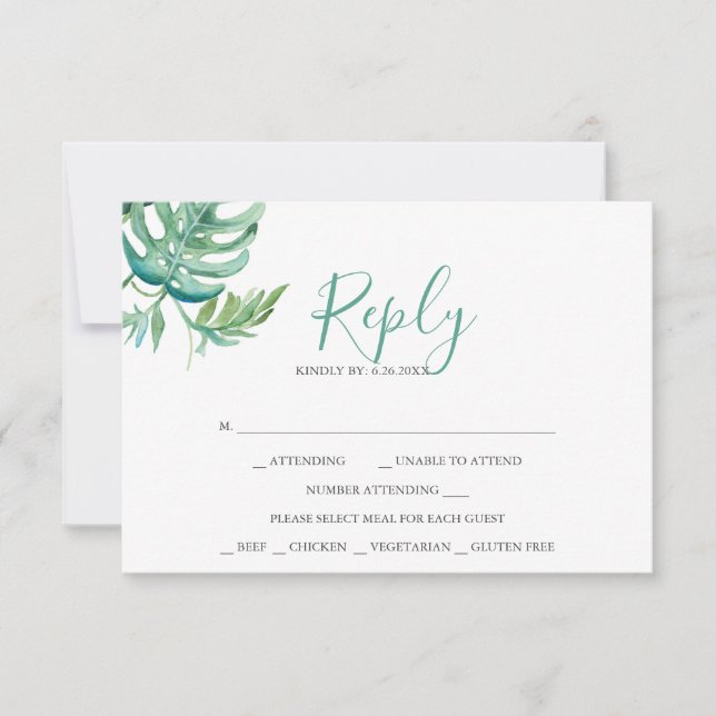 Cartes RSVP de réponse à l'aquarelle tropicale (Devant)