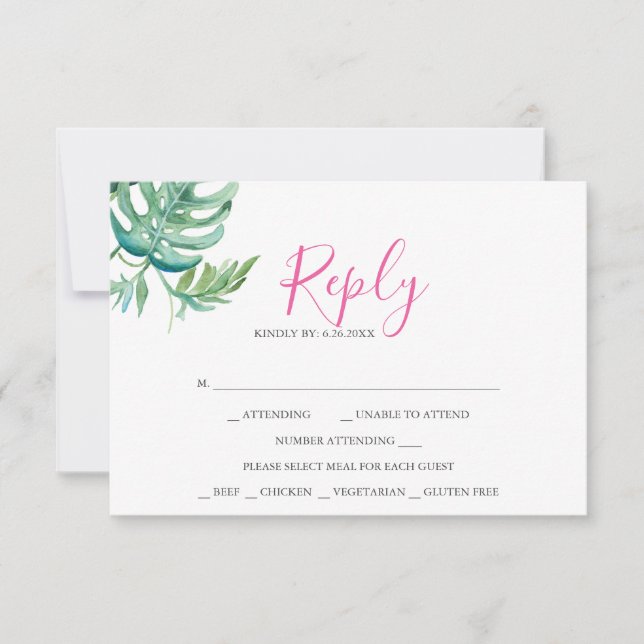 Cartes RSVP de réponse à l'aquarelle tropicale (Devant)