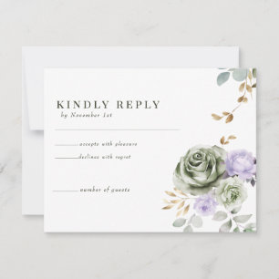 Cartes RSVP de réponse Mariage vert pourpre