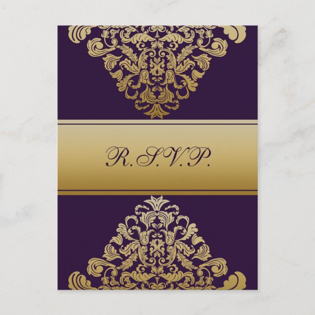 Cartes RSVP d'élégance or violet (Devant)