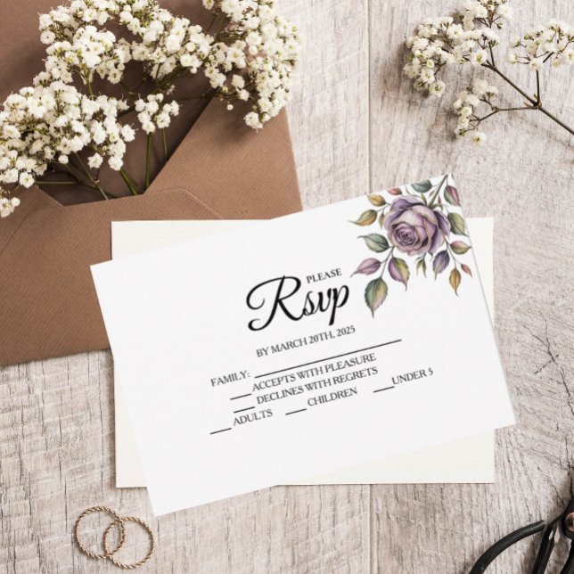Cartes RSVP du concepteur de Roses violets d'or (Créateur téléchargé)