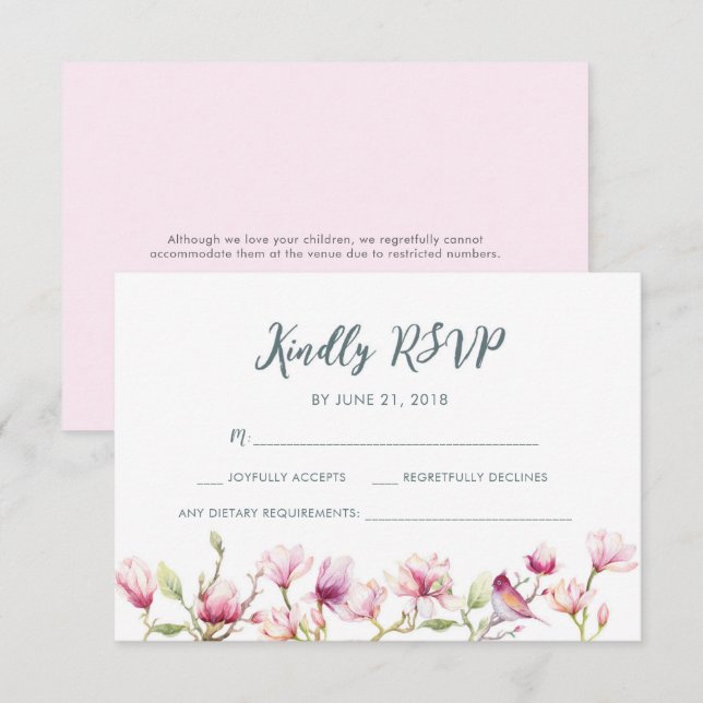 Cartes RSVP élégantes à l'aquarelle de magnolia fl (Devant / Derrière)