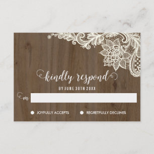Cartes RSVP en bois rustique et dentelle