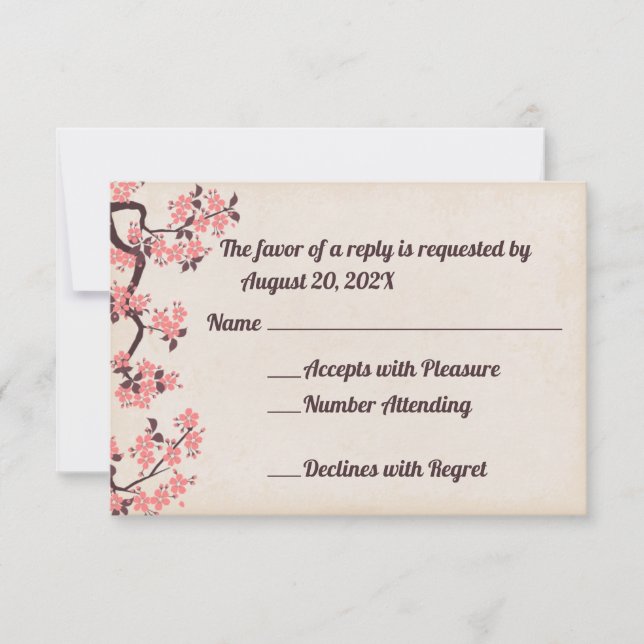 Cartes RSVP en fleurs Sakura rose (Devant)