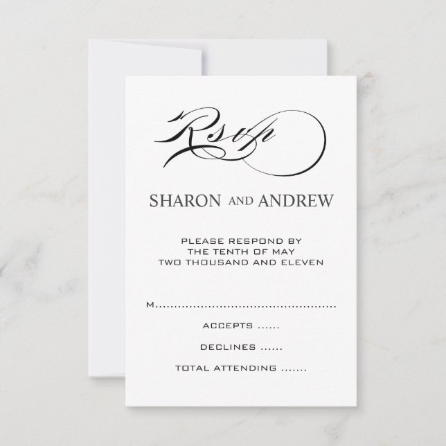 Cartes RSVP en noir blanc pour Invitations Carrés (Devant)