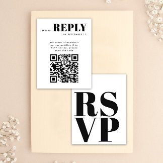 Cartes RSVP en noir blanc simple pour code QR Mari