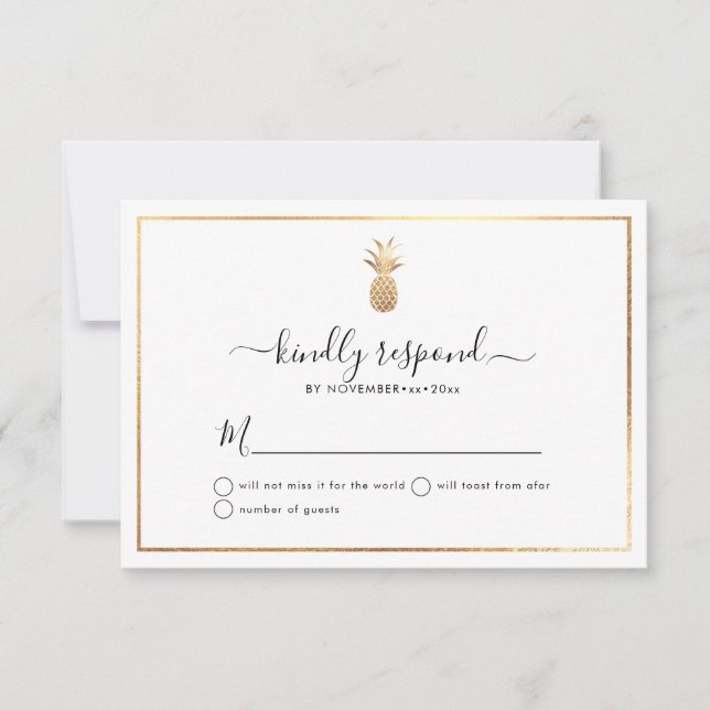 Cartes RSVP Faux Gold Pineappy (Devant)